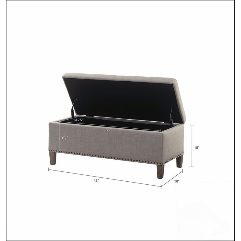 Upholstered Storage Bench, Light Gray
