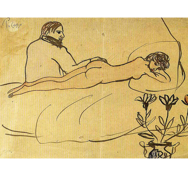 Nu avec Picasso à ses pieds, H 18 po x l 24 po