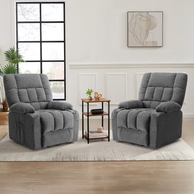 Cohle 41" Oversized Power Lift Assist Recliner Chair Set of 2 with 3 Tier Wooden Endtable, Perfect For Living Room, Bedroom, Reception Room by Ebern Designs