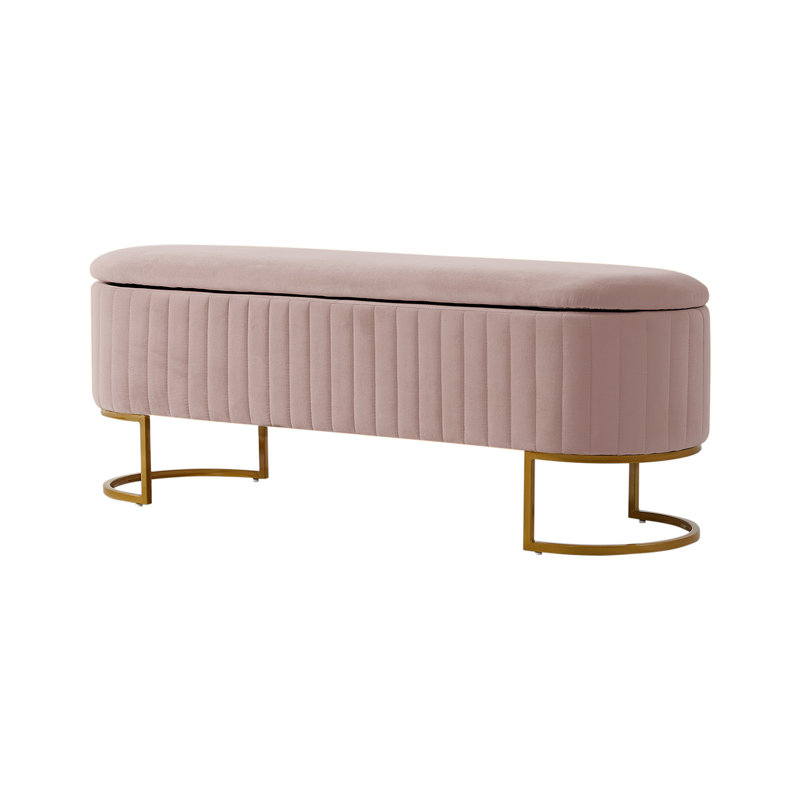 Banc de rangement rembourré Ferdinand, Rose, H 19 po x l 50,5 po x P 16 po