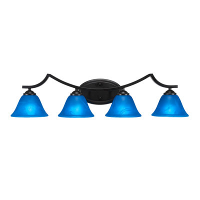 Zilo 4 Light Bath Bar Shown In Graphite Finish With 7" Blue Italian Glass
