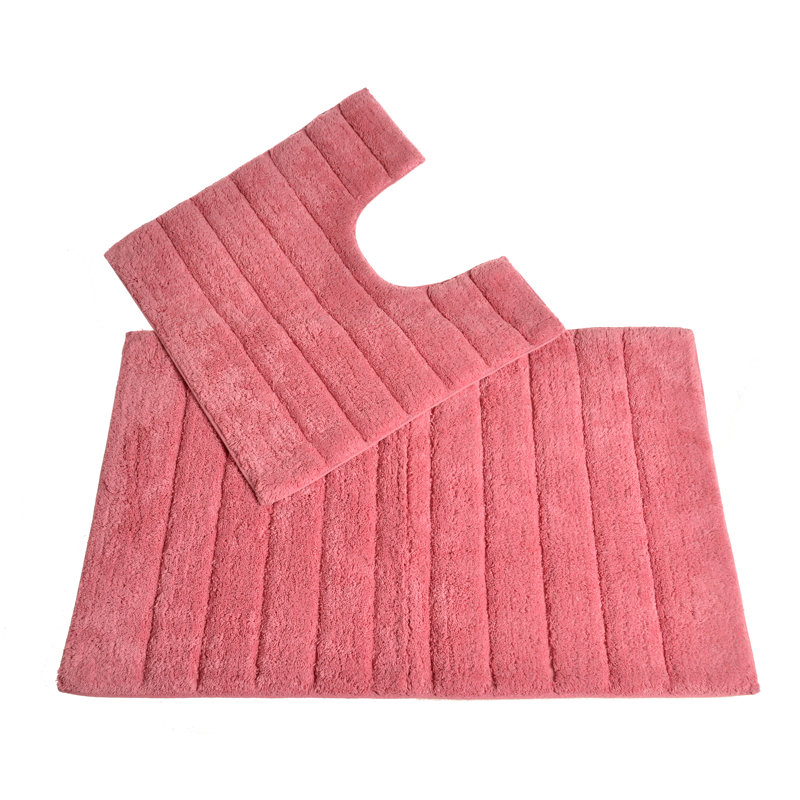 Mirianna Linear Ribbed Two Piece Bath Mat Set, Rose