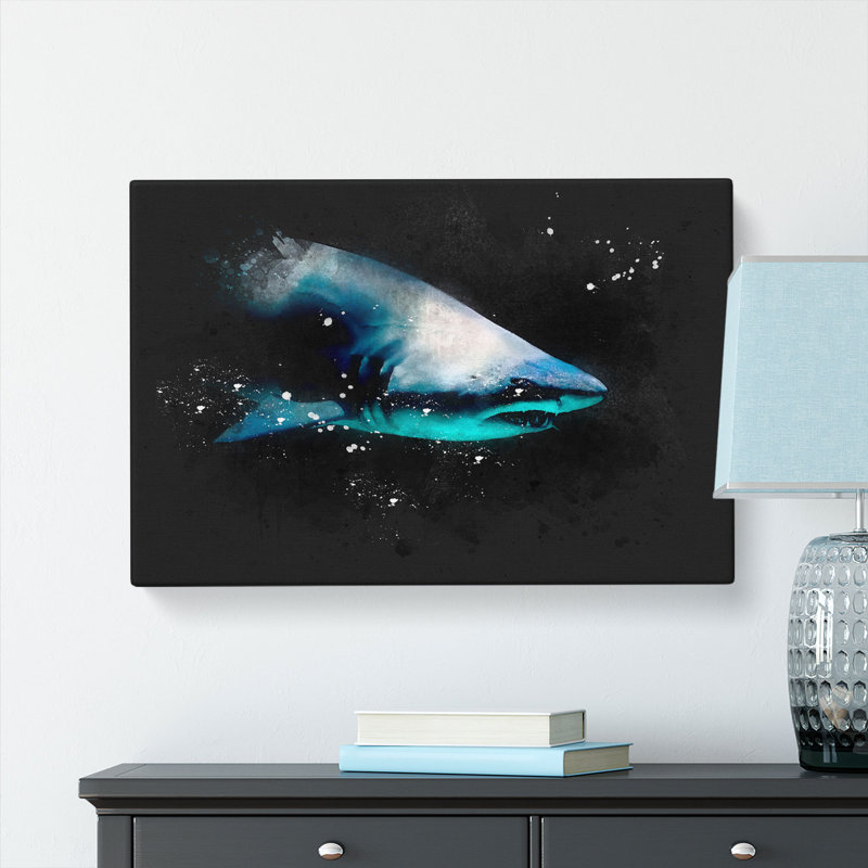 Shark In The Shadows - Wrapped Canvas, 60cm H x 91cm W x 3cm D