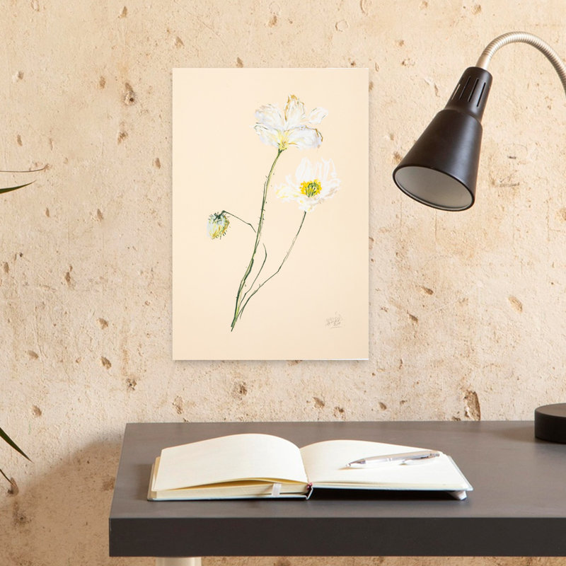 Art contemporain contemporain coloré délicat avec fleur rose délicate, H 18 po x l 12 po