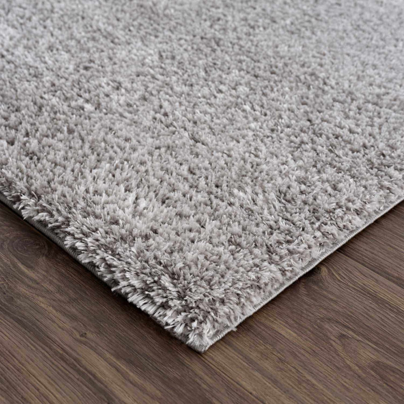 Tapis gris en polyester tissé à la main de couleur unie Francique, Rectangle 2 pi x 3 pi
