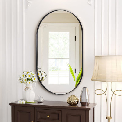 Élégant miroir de salle de bain elliptique, cadre en acier inoxydable, suspension verticale ou horizontale