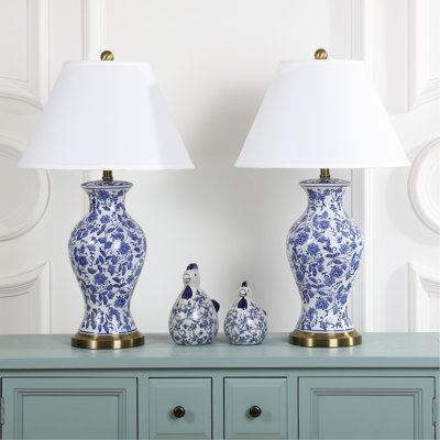 Amelie Floral 29-Inch Ceramic Table Lamp Set Chinoiserie Style