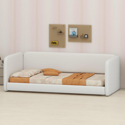Floor Bed Featuring a Headboard, Safe Design and Low Profile Platform Frame
