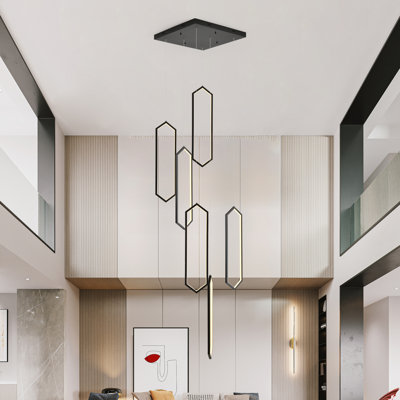  Keysha 6 - Light LED Dimmable Chandelier Long High Ceiling Cluster Pendant for Hallway Staircase with Remote