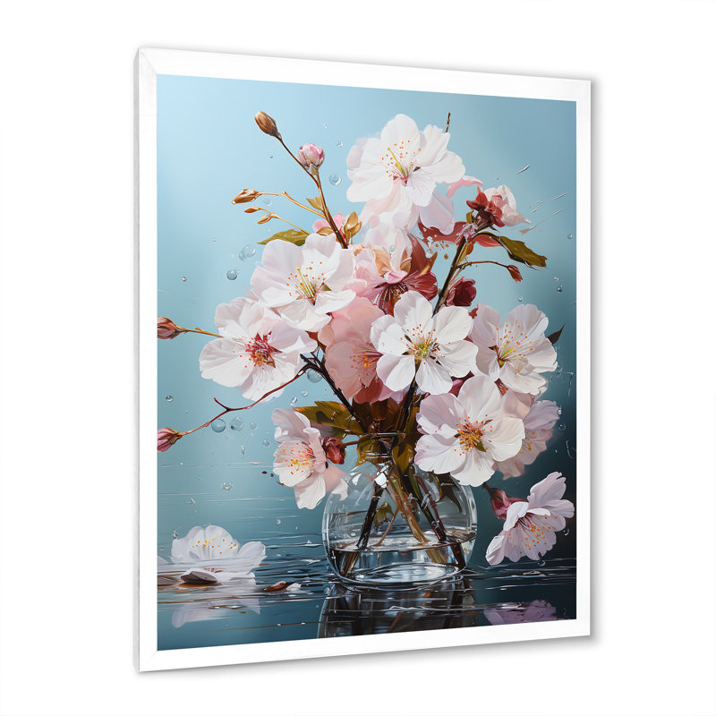 Fleur de pommier IV sur toile, Cadre simple blanc, H 32 po x l 16 po x P 1 po