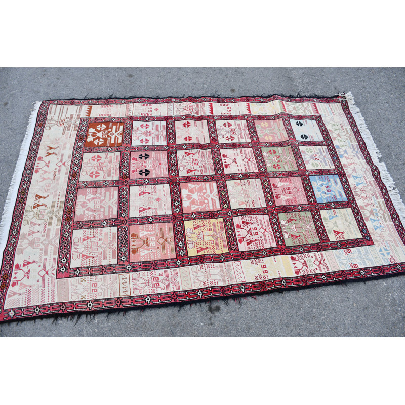 Tapis kilim turc authentique fait à la main avec motif tribal pour décoration orientale bleue / rose