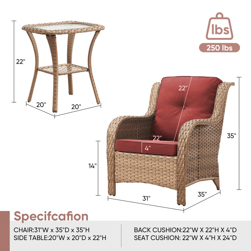 Schutt 2 - Person Patio Conversation Set with Cushions, Red, Light Brown