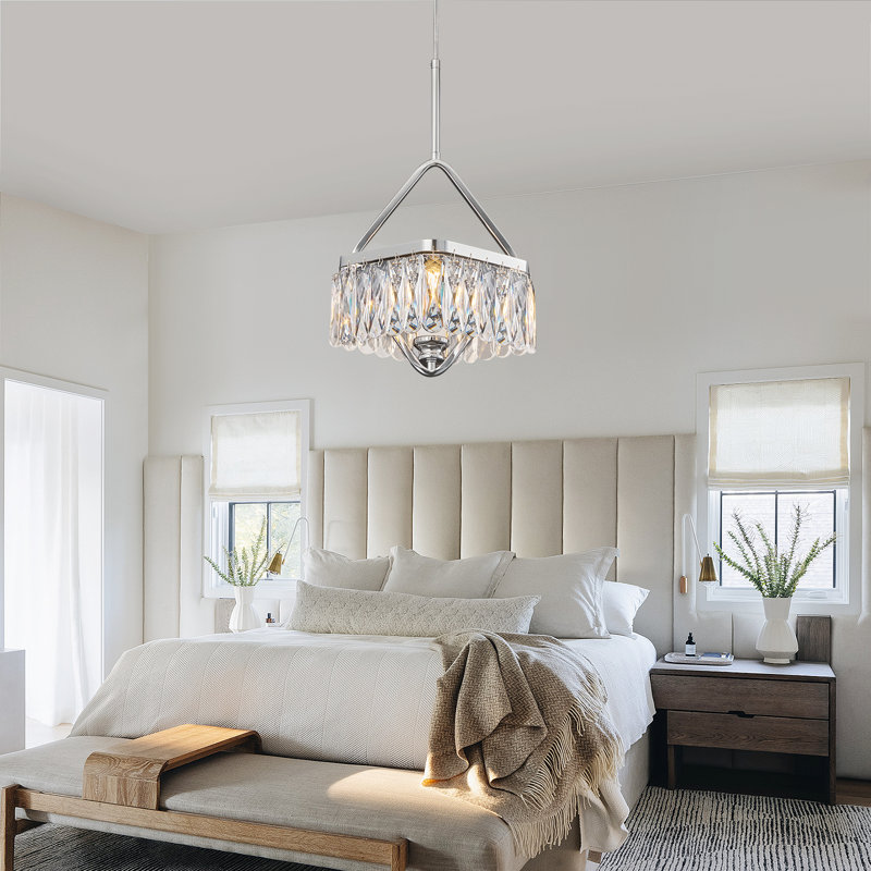 Luminaire suspendu moderne en cristal lustre carré carré pour îlot de cuisine pour vestibule (1 paquet), Chrome