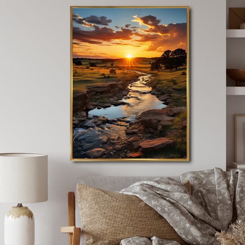 " Oklahoma River Landscape I ", 44" H x 34" W x 1.5" D, Gold Floater Frame