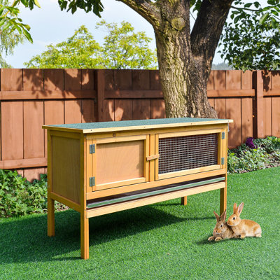 Yellow Wooden Rabbit With Predator Elevated Base In Yellow, Strong Construction And Waterproof Covering