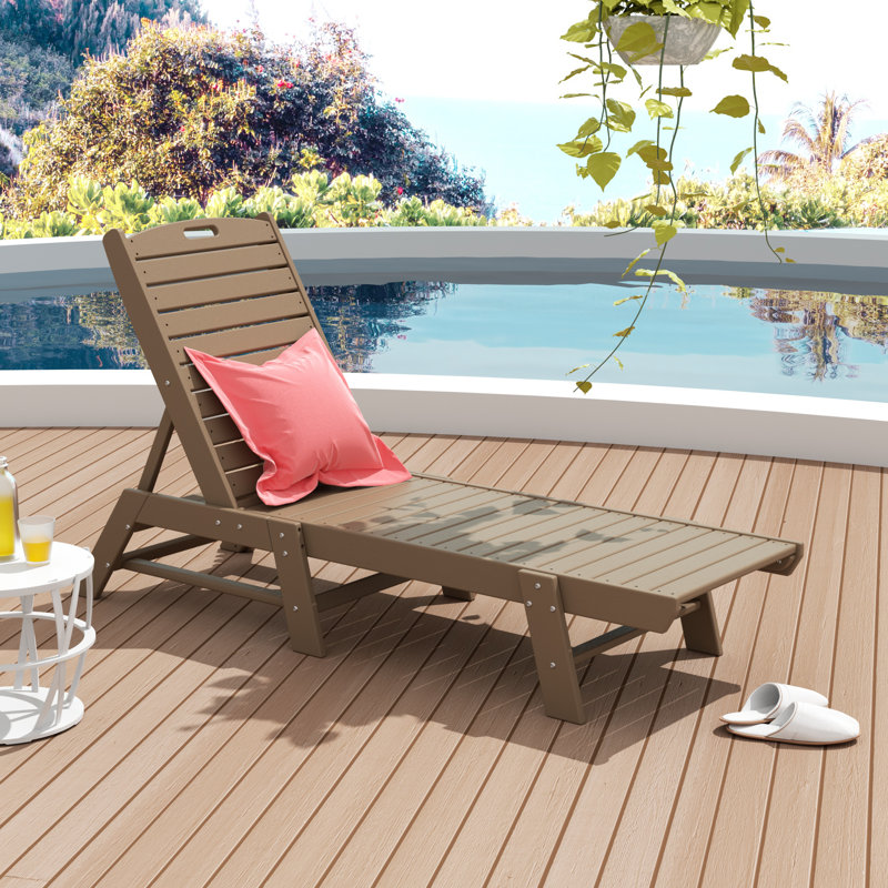 Chaise longue d'extérieur en PEHD Laguna, Bois vieilli
