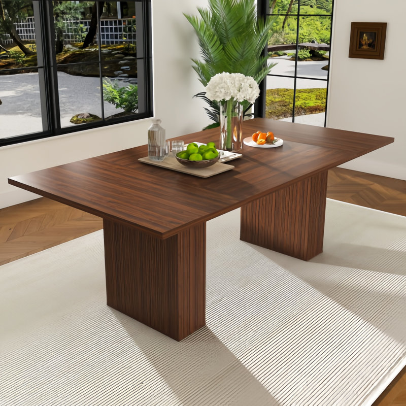 78" Modern Farmhouse Rectangular Dining Table for 6-8, Large Wood Veneer Table with Integrated Storage Base & Soft-Close Doors