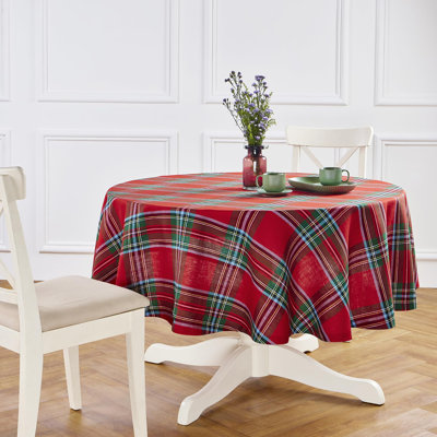 Madras Holiday Plaid - 100% Pure Linen Round Tablecloth