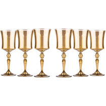 Classic Touch Small Wine Glasses on Gold Ball Pedestal, Set of 6, Gold
