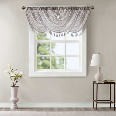 Diamond Sheer Embroidered Waterfall Valance Gray 38X46"