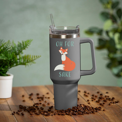 Oh For Fox Sake Double Wall Stainless Steel Travel Cup with Gift Box & Straw, 40oz.