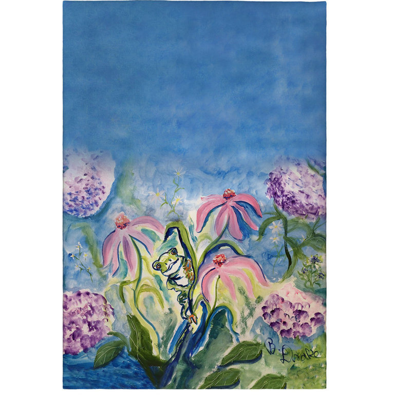 Serviette d'invité grenouille et fleurs roses