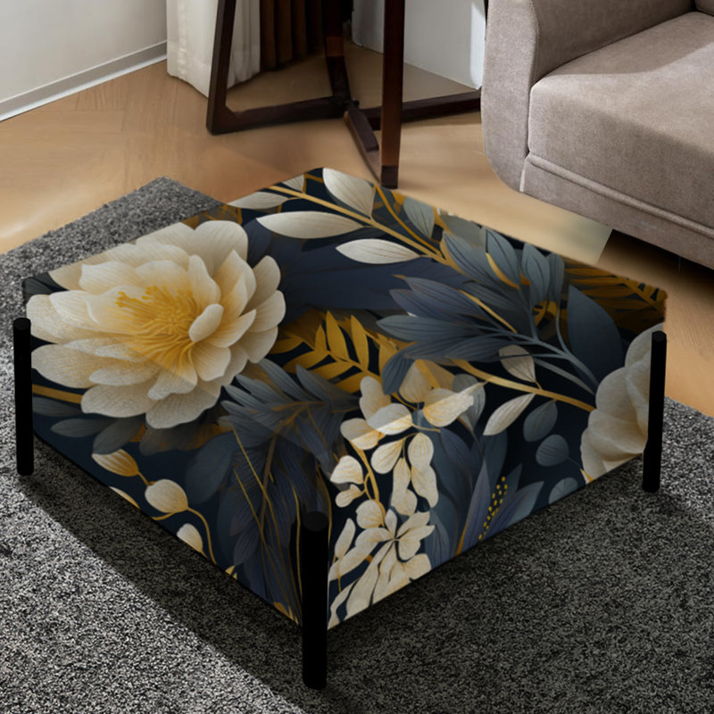 Enchanted Gardens motif doré et gris - grand repose-pieds carré floral