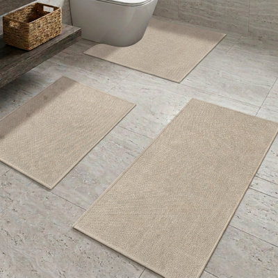 Ensemble de tapis de bain 3 pièces à aspect lin texturé avec envers antidérapant