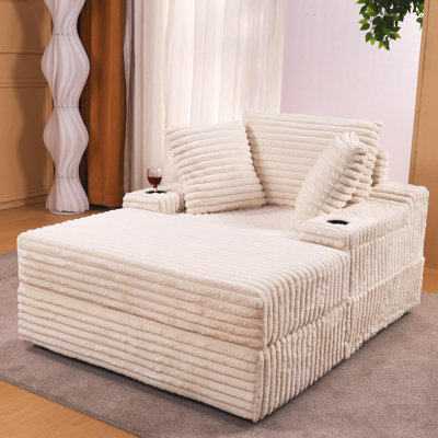 Chaise Lounge Chair Indoor With Storage Ottoman, Upholstered Corduroy Sofa Bed Cloud Couch With 3 Pillows by ZACOO