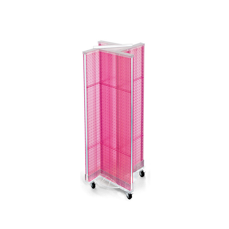 Pink Acrylic Revolving Pegboard Floor Display with Clear Base