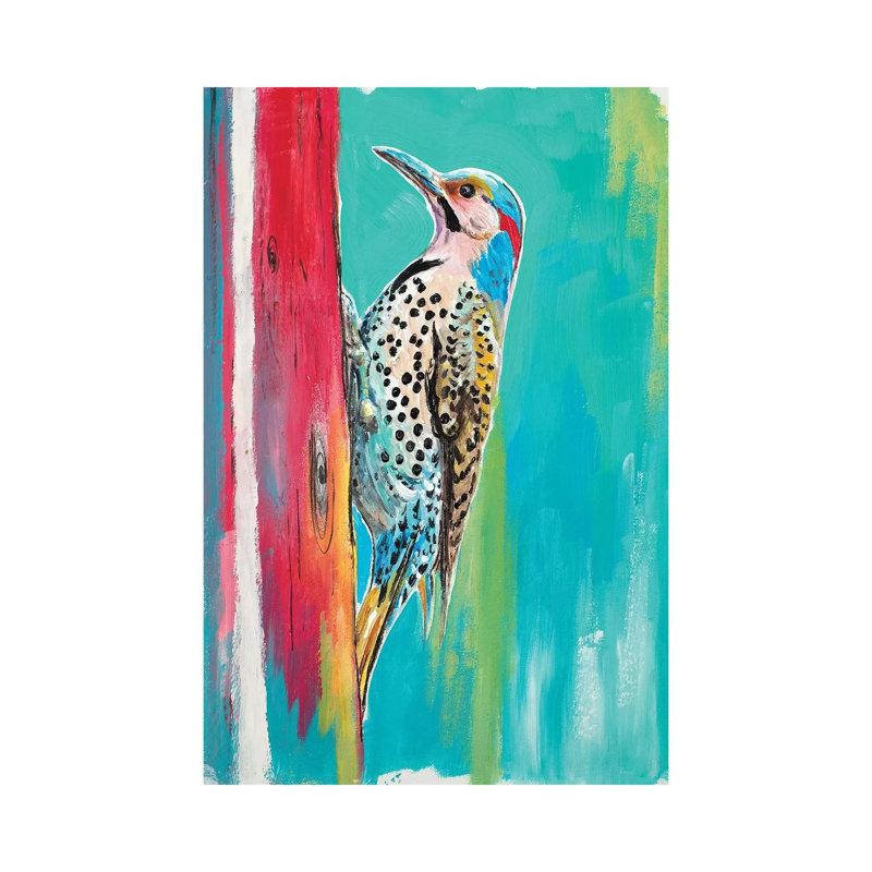 Woodpecker II par Patricia Pinto - peinture sur toile tendue, H 40 po x l 26 po x P 1,5 po