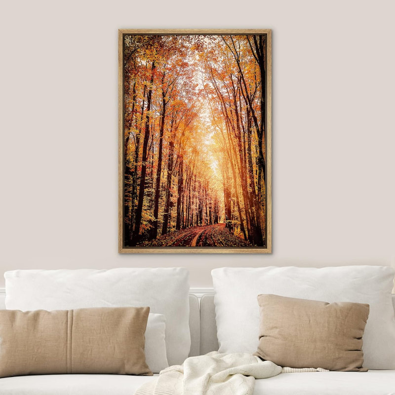 Automne automne «Orange Brown Autumn Forest Trees Landscape Images» sur, H 36 po x l 24 po, Cadre flottant naturel