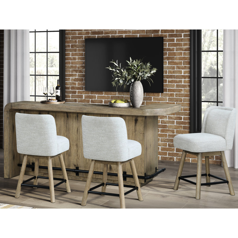 Lot de 2 tabourets de bar pivotants à hauteur de comptoir, fini chêne noueux anglais, grain naturel, surface lisse, convenant aux îlots de cuisine et aux comptoirs de bar, base en bois.