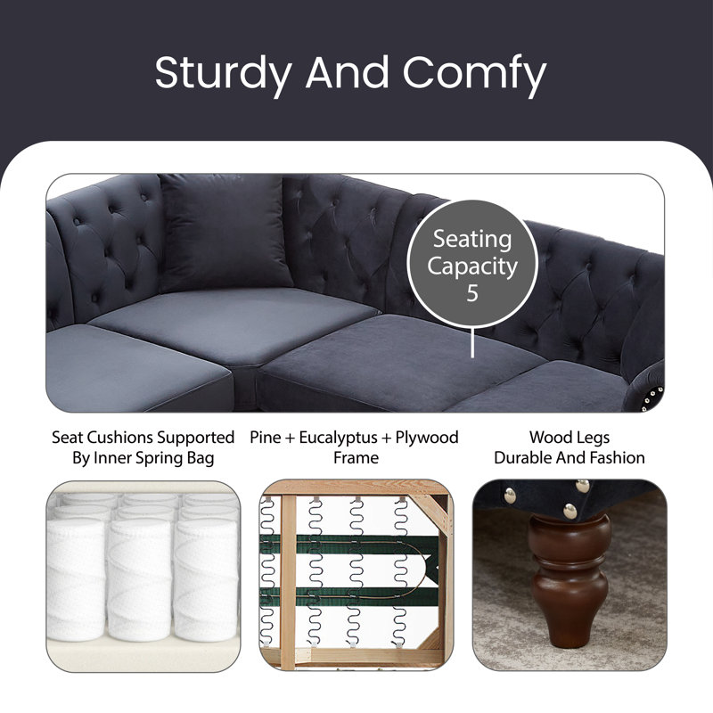 Canapé modulaire Jeiny, Velours noir