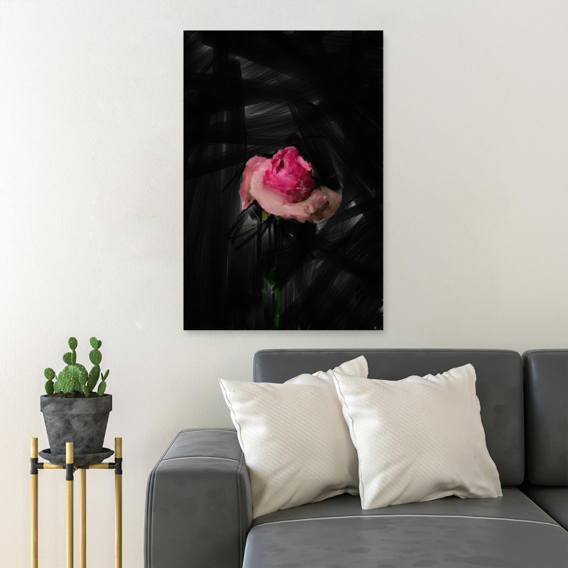 Rose rose sur fond noir 2, ensemble de 1 impressions sur toile tendue, H 20 po x l 16 po