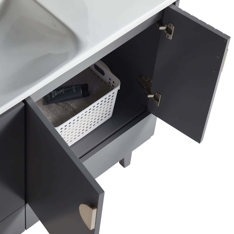 Ensemble de meuble-lavabo simple 48 po Saimah, Gris roche, Nickel satiné