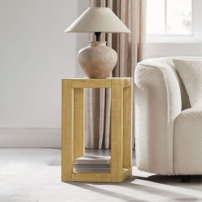 Table d'appoint de 14 pouces, table basse rectangulaire en panneau de fibres à densité moyenne pour le salon, la chambre à coucher, table de bout au design moderne pour appartement, couleur naturelle