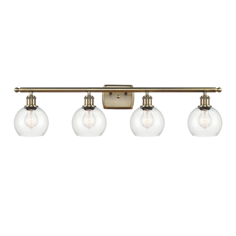 Éclairage pour salle de bain 4 lumières Cindi, Laiton antique, Incandescente, Transparent