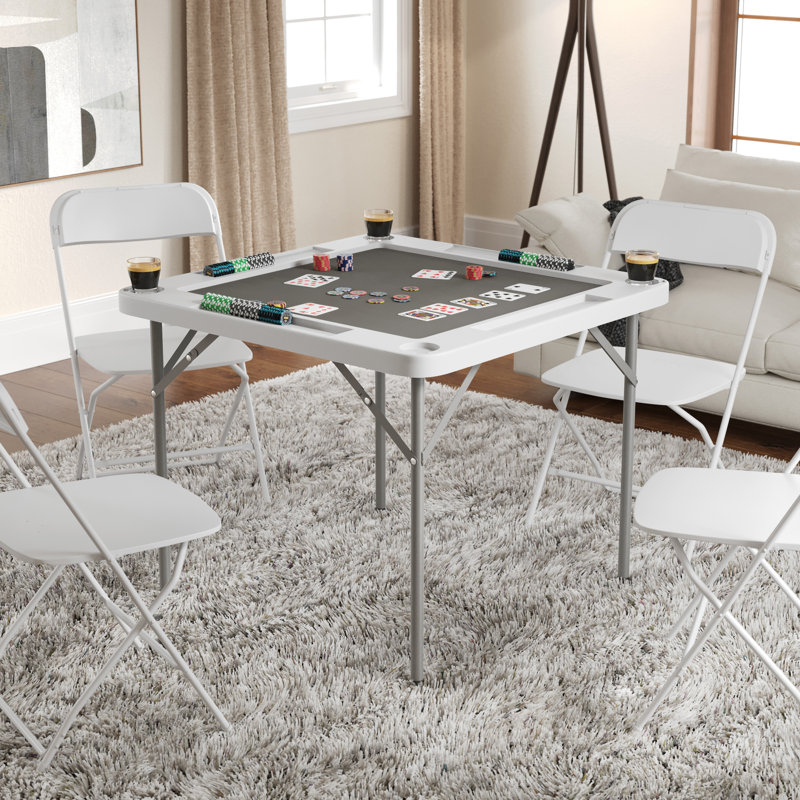 Table de jeu de cartes pliable Noah pour 4 joueurs avec feutre et porte-gobelets, Blanc / Gris