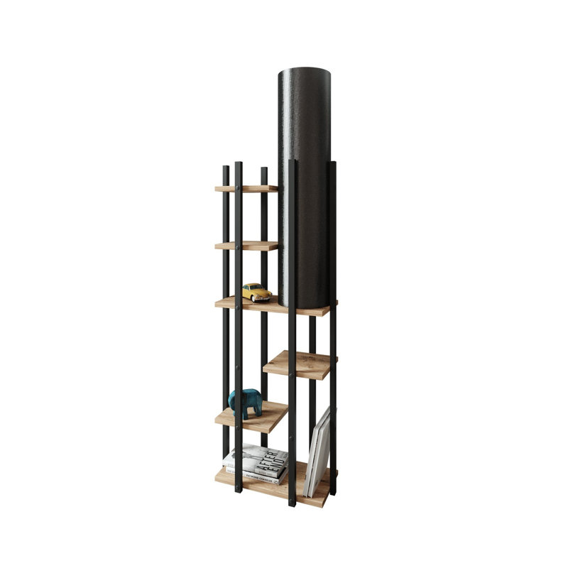 Lampe sur pied élégante avec interrupteur marche / arrêt, noir et naturel, 63,0 po x 9,8 po x 17,7 po | Corps en panneau de particules durable, profil en panneau de fibres à densité moyenne, capuchon en tissu (diamètre du capuchon: 8,3 pouces) | Certifié CE, douille E27 (60 W maximum) pour la maison et le bureau