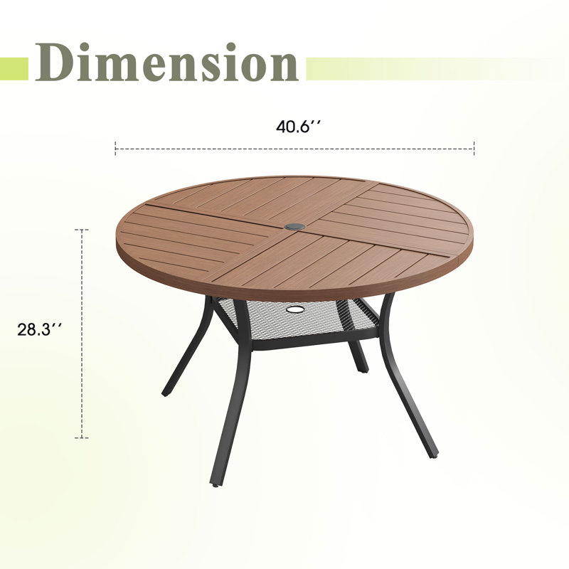 Table de salle à manger d'extérieur 40,6 po, Bois brossé brun / noir