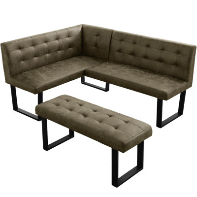 2 Piece Modern  Faux Leather Corner Bench And Backless Bench With Tufted Upholstery And Metal Legs