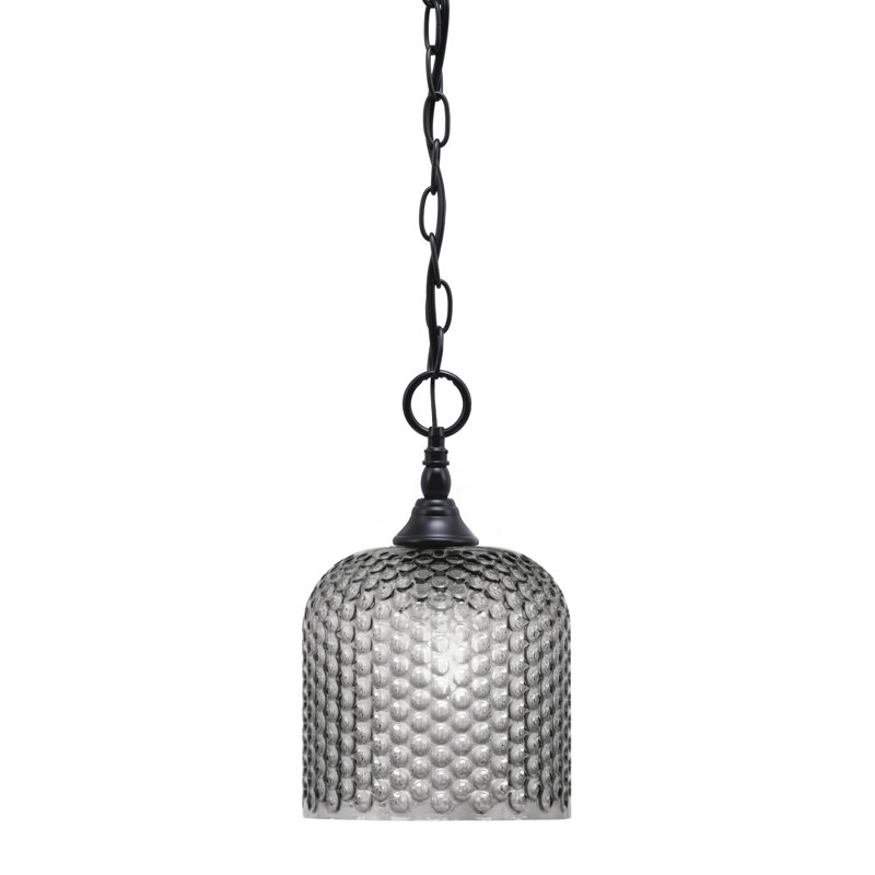 Mini-luminaire suspendu en chaîne avec verre texturé fumé 7 po, Noir mat