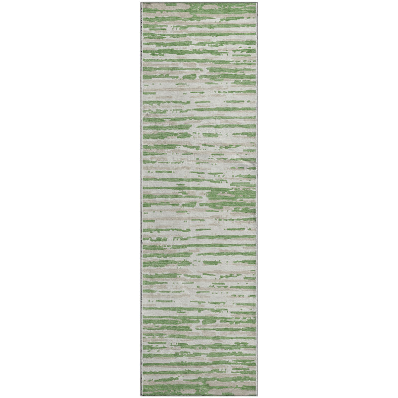 Premium Machine Washable Prisco Green Rug, Runner 2'3" x 7'6"