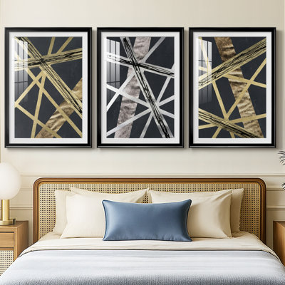 Scaffolds I in Gold  -Custom Framed  Premium Print W Matt - 3 Pieces