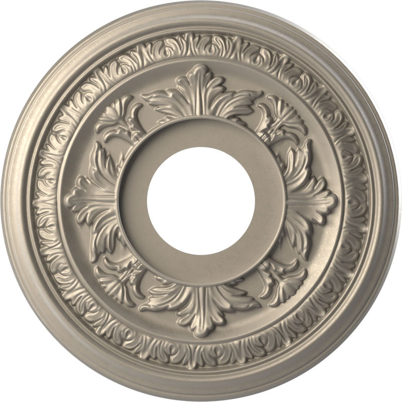 Médaillon de plafond en PVC thermoformé Baltimore, Argent métallique métallique, H 13 po x l 13 po x P 0,75 po