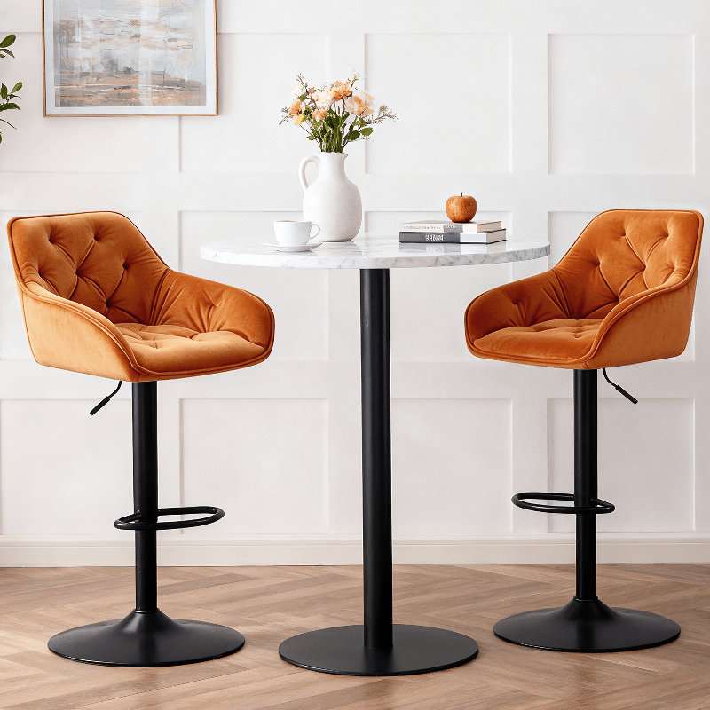 Swivel Velvet Upholstered Adjustable Height Counter Stool, Orange