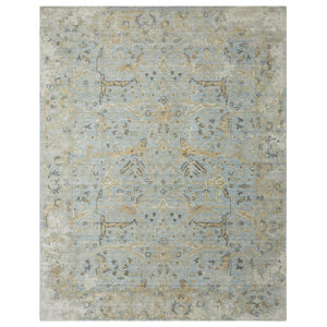 Josuah Oriental Power Loom Machine Woven Wool Area Rug in Beige/Blue