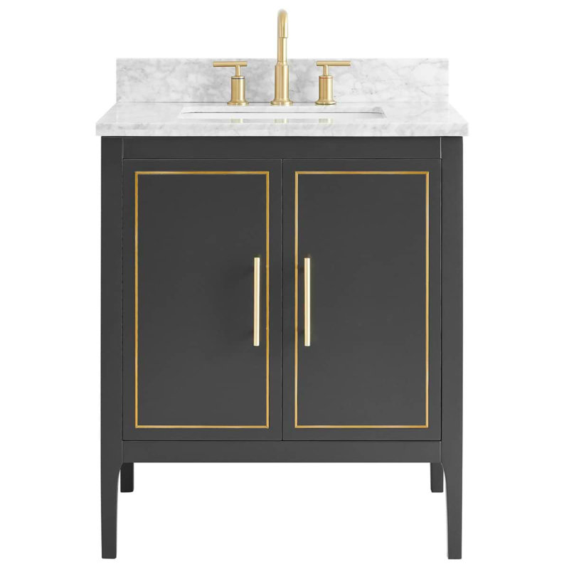 Province 30" Freestanding Standard Single Bathroom Vanity with Top, Black, Gold