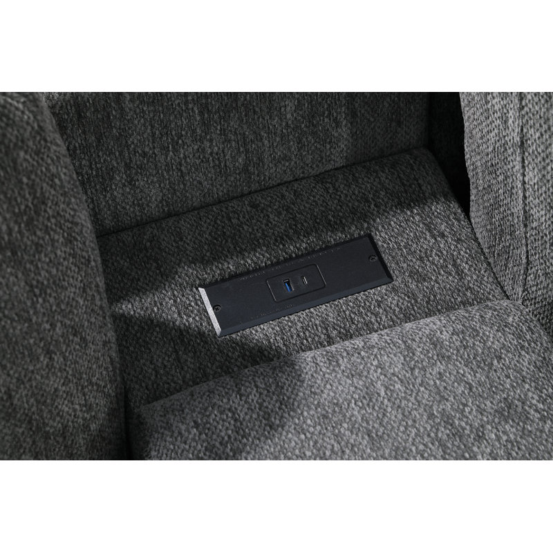 Ensemble modulaire de coin 7 pièces avec porte-gobelet avec rangement et port USB, Chenille grise foncée